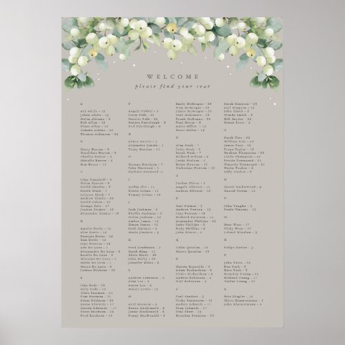 20x28 Alphabetical Seating Chart for 150 People