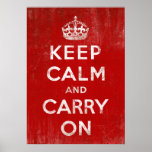 20x28 Vintage Red Distressed Keep Calm Carry On Poster