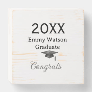 20XX bold letter congrats graduation name heart si Wooden Box Sign