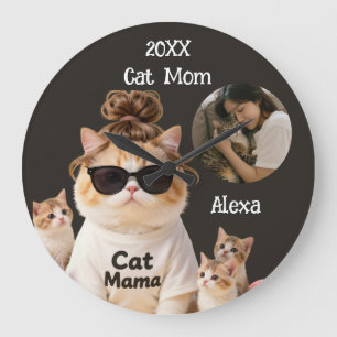 20XX Cat Mom Pet Lovers Photo Large Clock
