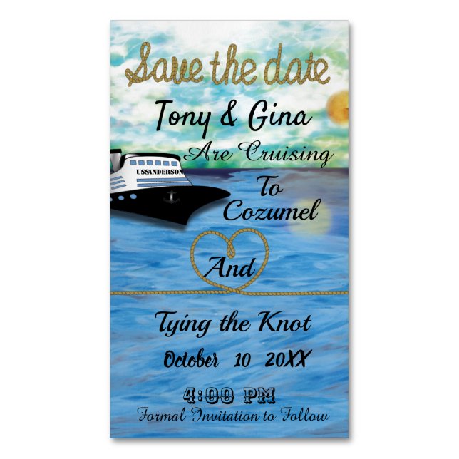 20XX Cruise Ship Magnetic Save the Date Watercolor Business Card Magnet (Front Vertical)
