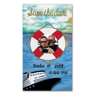 20XX Cruise Ship W/ Pic Save the Date Watercolor Business Card Magnet
