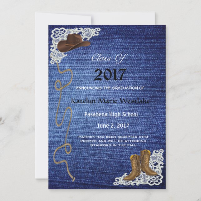 20XX Denim, Boots & Lace Graduation Announcement (Front)