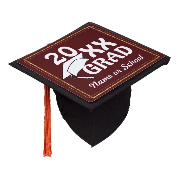 20XX Grad W/ Gold Border (Changeable Background) Graduation Cap Topper