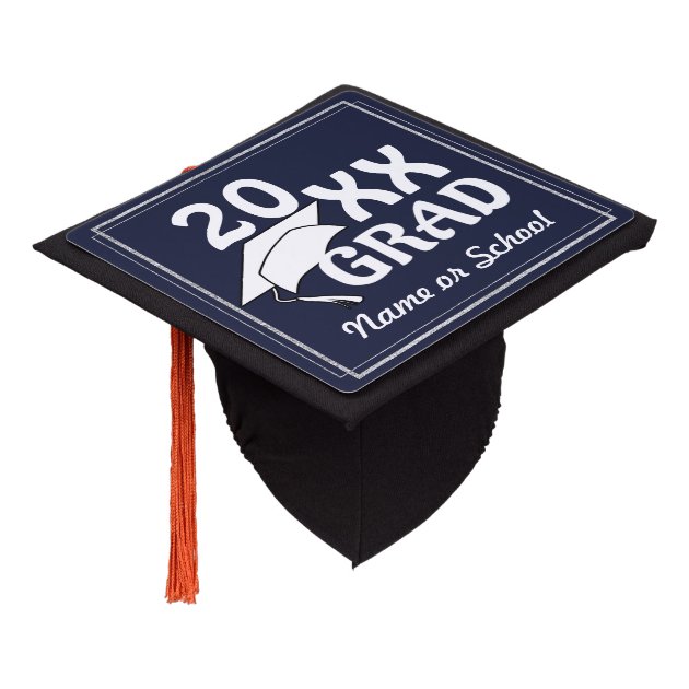 20XX Grad W/ Silver Border (Changeable Background) Graduation Cap Topper