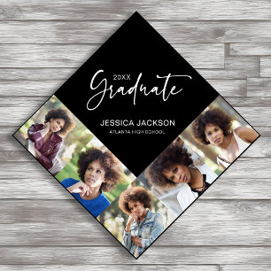 20XX Graduate Multi-Photo Black and White Graduation Cap Topper