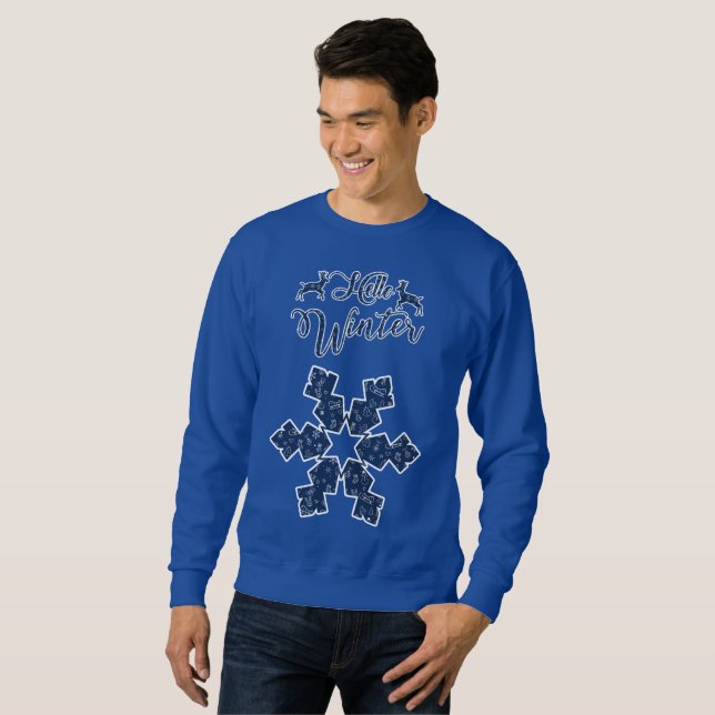 20XX Hello Winter Holiday Snowflake Pattern Sweatshirt (Front Full)