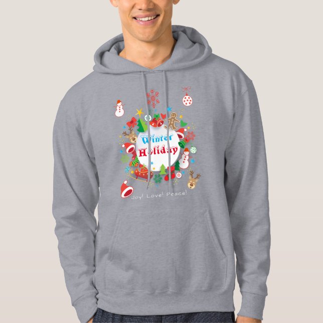 20XX Hello Winter Holiday Symbols Pattern Hoodie (Front)