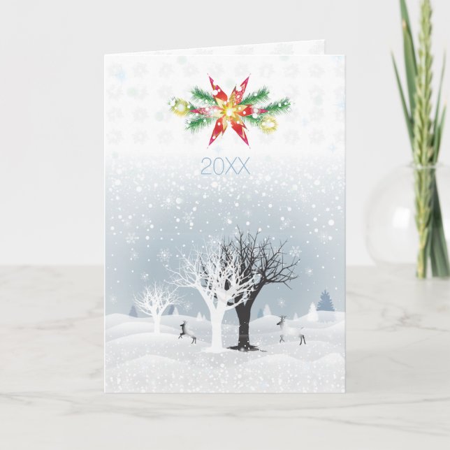 20XX New Year Christmas Snowy Fairy Tale Fine Art Note Card (Front)