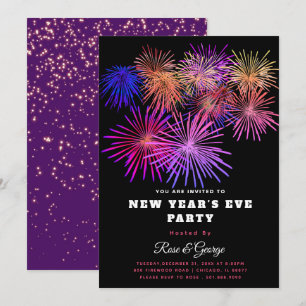 20XX New Year's Eve Party Fireworks Gold Glitter  Invitation