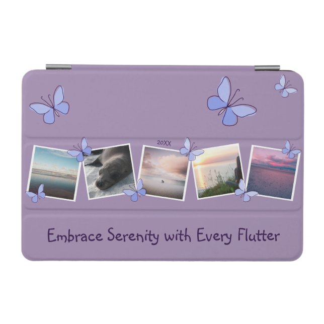20XX Photo Collage Blue Butterfly Flutter iPad Mini Cover (Horizontal)