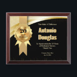 20Year Work Anniversary Employee Appreciation Gold Award Plaque<br><div class="desc">Celebrate a decade of dedication with the 20-Year Work Anniversary Employee Appreciation Gold Award Plaque! This stunning plaque features a luxurious gold finish, elegantly displayed within a classic wood frame. Perfect for honoring loyal employees, it can be personalized with the recipient's name, date, and a heartfelt message. Ideal for corporate...</div>