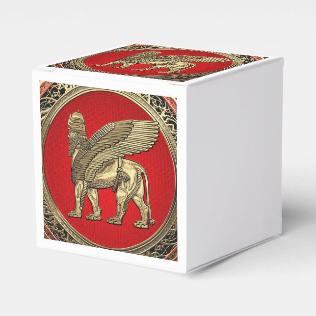 [210] Assyrian Winged Lion - Gold Lamassu Favor Boxes (Front Side)