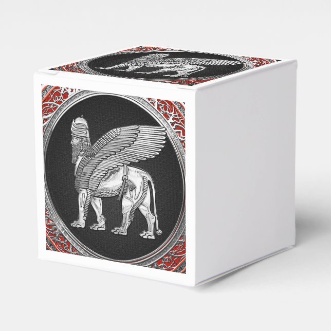 [210] Assyrian Winged Lion - Silver Lamassu Favor Boxes (Front Side)