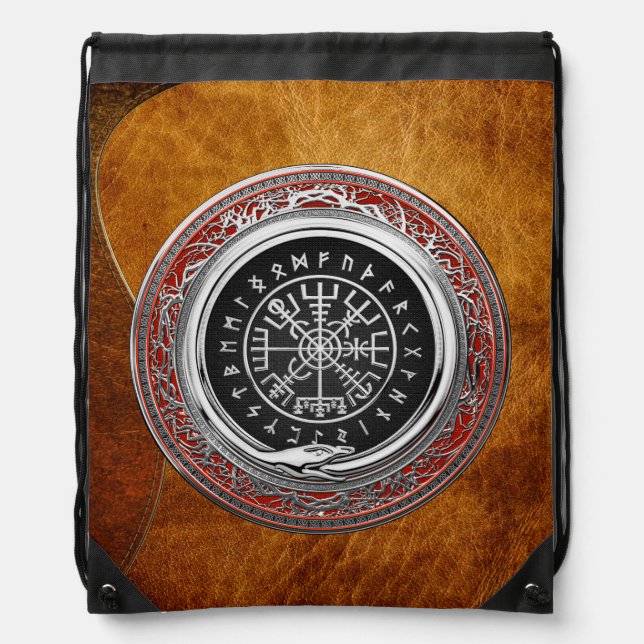 [210] Vegvisir - Viking Silver Magic Runic Compass Drawstring Bag (Front)