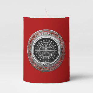 [210] Vegvisir - Viking Silver Magic Runic Compass Pillar Candle