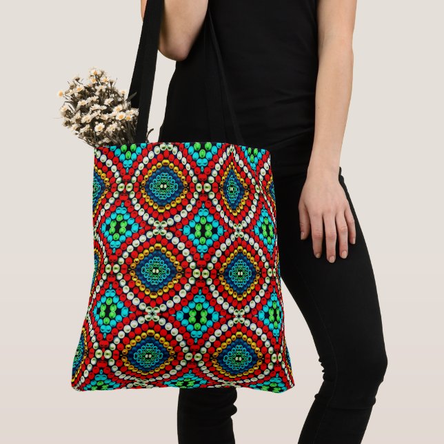 212 -Blue and Red Dotting -  Tote Bag (Close Up)