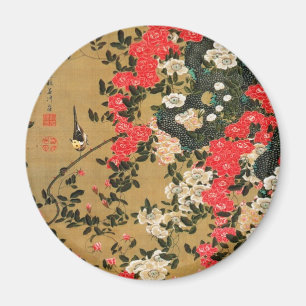 21. 薔薇小禽図, 若冲 Roses & Small Bird, Jakuchū Magnet
