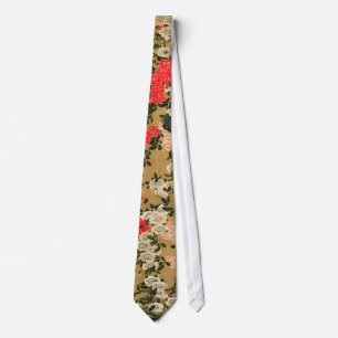 21. 薔薇小禽図, 若冲 Roses & Small Bird, Jakuchū Neck Tie