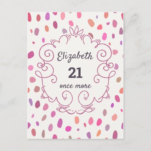 21 Again Pink Cute Birthday Party Invitation Postcard