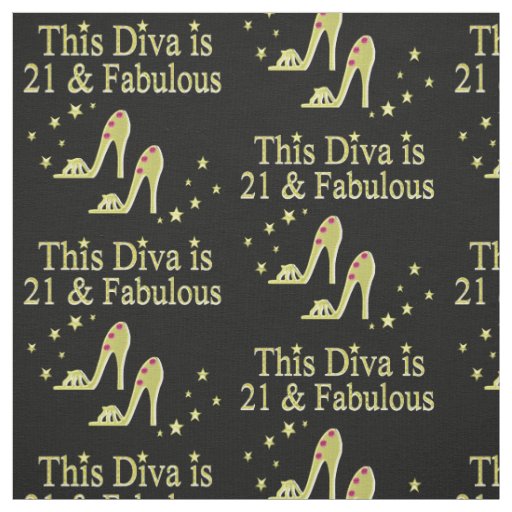 21 AND FABULOUS GOLD SHOE QUEEN DESIGN FABRIC