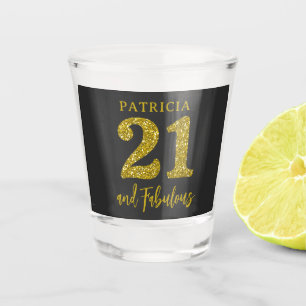 21 and Fabulous Photo Black Gold 21st Birthday Shot Glass