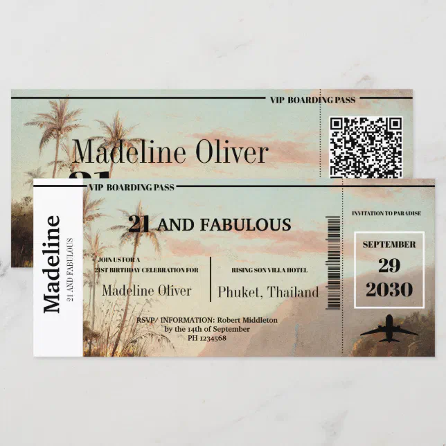 21 and Fabulous Tropical Boarding Pass QR Code | Zazzle