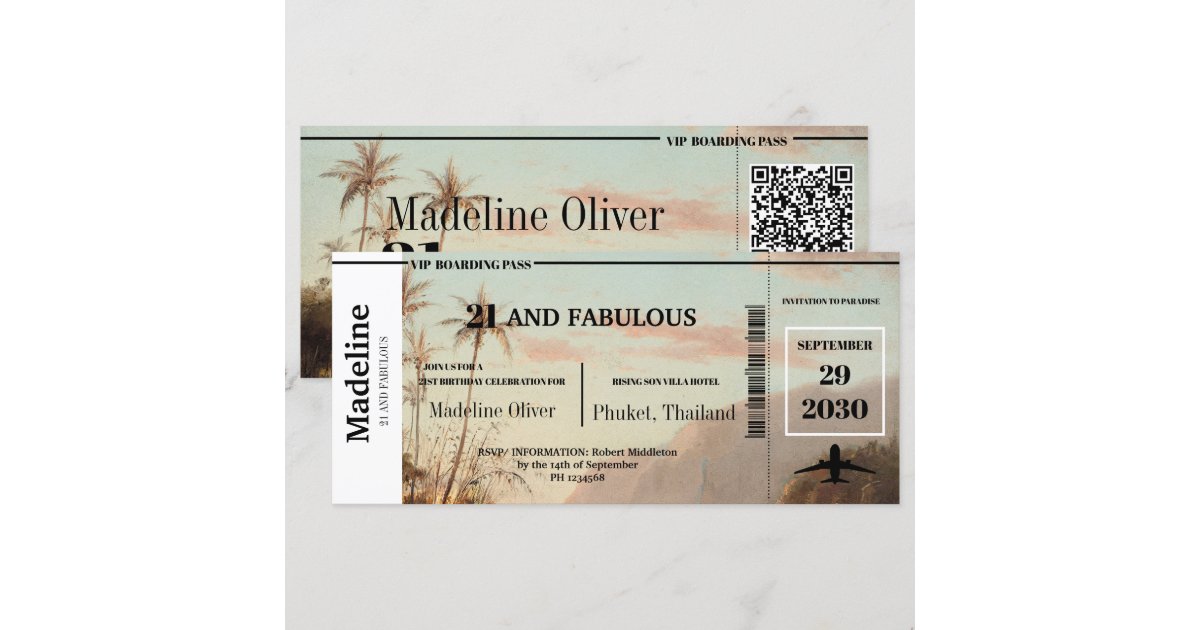 21 and Fabulous Tropical Boarding Pass QR Code | Zazzle