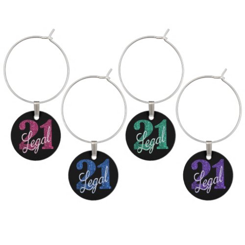 21 and Legal  21st Birthday Chic Colorful Glitter Wine Charm