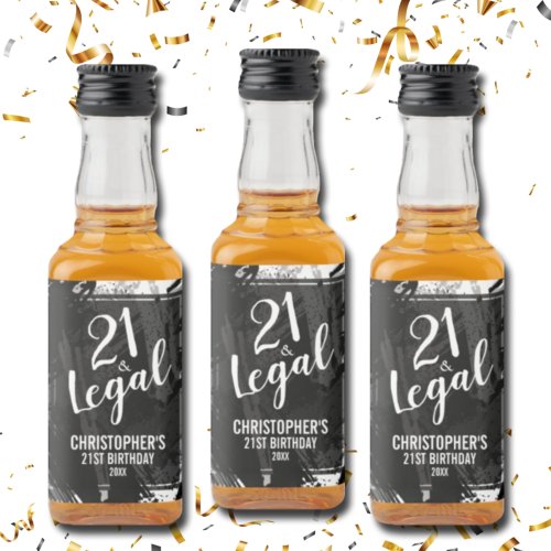 21 and Legal Black Gray Camo Custom Mini Liquor Bottle Label