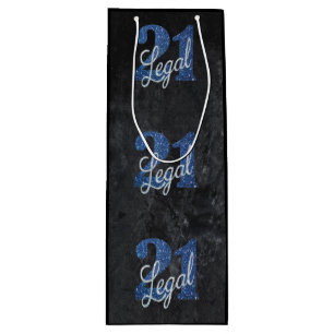 21 and Legal Blue 21st Birthday Chic Glitter Wine Gift Bag