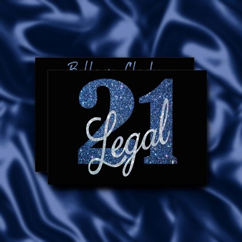 21 and Legal  Blue Faux Glitter 21st Birthday Invitation