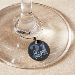 21 and Legal | Blue Faux Glitter 21st Birthday Wine Charm