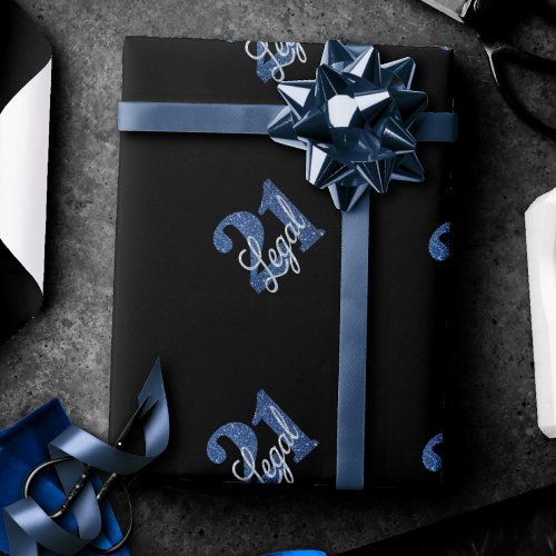 21 and Legal  Blue Faux Glitter 21st Birthday Wrapping Paper