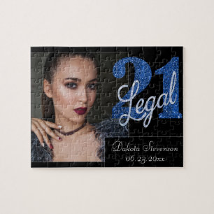 21 and Legal   Blue Faux Glitter Photo Keepsake Jigsaw Puzzle