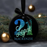 21 and Legal Blue Green Ombre 21st Birthday Party Ceramic Ornament<br><div class="desc">Being 21 and finally legal is a huge milestone! This glam grunge-inspired "21 and Legal" birthday theme features a faux glitter with script overlay for the perfect way to celebrate and memorialize the event. For customizations or other colors, please visit JustFharryn @ Zazzle.com or contact the designer c/o fharryn@yahoo.com #zazzlemade...</div>