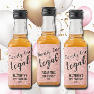 21 and Legal Blush Rose Glitter Custom Mini Liquor Bottle Label