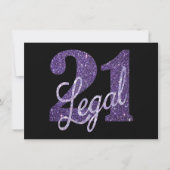 21 and Legal | Faux Purple Glitter 21st Birthday Invitation (Front)