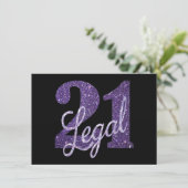 21 and Legal | Faux Purple Glitter 21st Birthday Invitation (Standing Front)