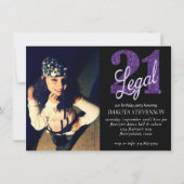 21 and Legal | Faux Purple Glitter Photo Keepsake Invitation (Front)
