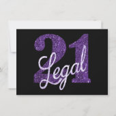 21 and Legal | Faux Purple Glitter Photo Keepsake Invitation (Back)