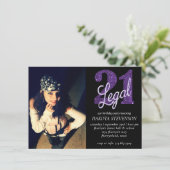 21 and Legal | Faux Purple Glitter Photo Keepsake Invitation (Standing Front)