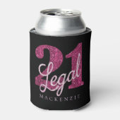 21 and Legal | Fun Pink Faux Glitter 21st Birthday Can Cooler (Can Front)