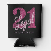 21 and Legal | Fun Pink Faux Glitter 21st Birthday Can Cooler (Front)