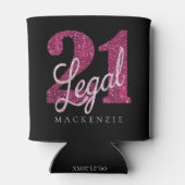 21 and Legal | Fun Pink Faux Glitter 21st Birthday Can Cooler (Back)