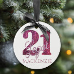 21 and Legal | Fun Pink Faux Glitter 21st Birthday Ceramic Ornament<br><div class="desc">Being 21 and finally legal is a huge milestone! This glam grunge-inspired "21 and Legal" birthday theme features a faux glitter with script overlay for the perfect way to celebrate and memorialize the event. For customizations or other colors, please visit JustFharryn @ Zazzle.com or contact the designer c/o fharryn@yahoo.com #zazzlemade...</div>
