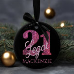 21 and Legal | Fun Pink Faux Glitter 21st Birthday Ceramic Ornament<br><div class="desc">Being 21 and finally legal is a huge milestone! This glam grunge-inspired "21 and Legal" birthday theme features a faux glitter with script overlay for the perfect way to celebrate and memorialize the event. For customizations or other colors, please visit JustFharryn @ Zazzle.com or contact the designer c/o fharryn@yahoo.com #zazzlemade...</div>