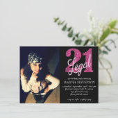 21 and Legal | Fun Pink Faux Glitter 21st Birthday Invitation (Standing Front)
