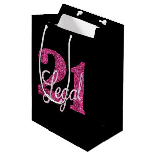21 and Legal Fun Pink Faux Glitter 21st Birthday Medium Gift Bag