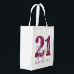 21 and Legal | Fun Pink Faux Glitter 21st Birthday Reusable Grocery Bag<br><div class="desc">Being 21 and finally legal is a huge milestone! This glam grunge-inspired "21 and Legal" birthday theme features a faux glitter with script overlay for the perfect way to celebrate and memorialize the event. For customizations or other colors, please visit JustFharryn @ Zazzle.com or contact the designer c/o fharryn@yahoo.com #zazzlemade...</div>